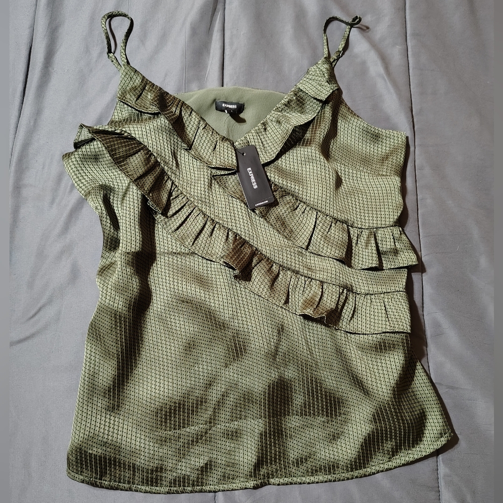NWT Express Green Ruffled Top